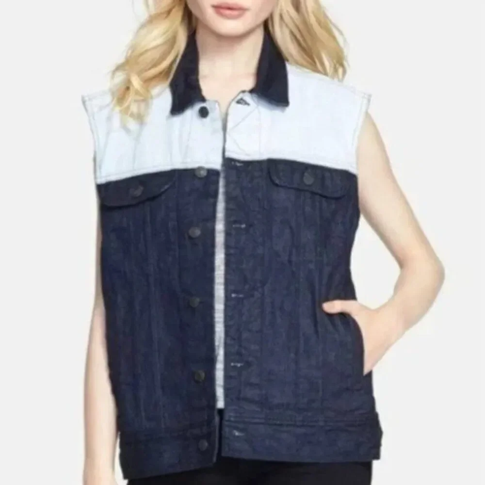 Rag & Bone Color Block Blue Denim Jean Vest Sleeveless Women's Size XS Oversized